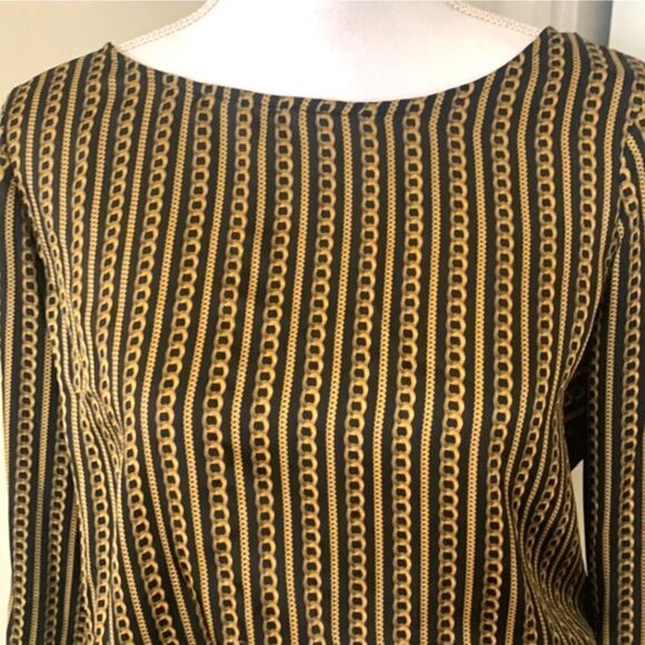 💕5/$18 Michael Kors Gold Chain Link Blouse w/ roll up sleeves Sz P/S. - Picture 1 of 4